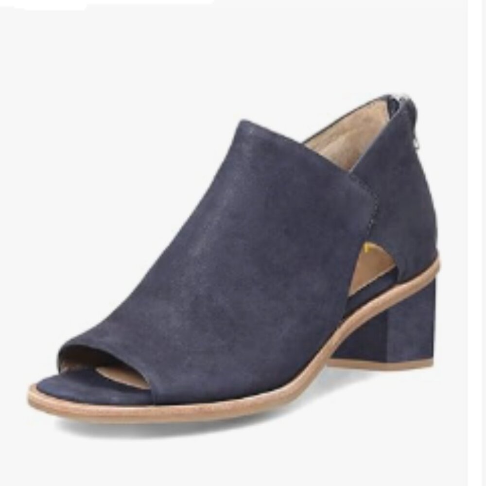 YDN Dark Blue Peep Toe Low Block Heels Back Zipper Sandal Ankle Boots Comfy Shoe